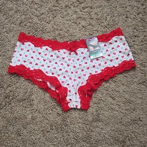 Red Polka Heart Lace Trim Hipster Panties Large Art To Wear Artsy New With Tag